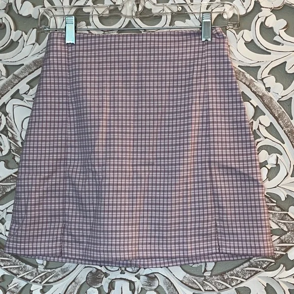 Brandy Melville Purple and White Plaid double front slit mini skirt sz XS - S - Picture 2 of 9